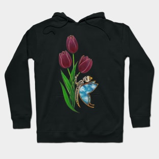 Surrealist skull and tulip flowers. Hoodie